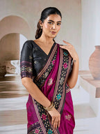 Monjolika Fashion Dark Magenta Weaving Handloom Silk Blend Designer Saree