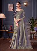Monjolika Fashion Steel Grey Embroidered Double Tone Silk Blend Designer Saree - Distacart