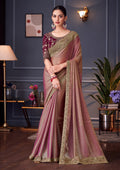 Monjolika Fashion Pink Embroidered Double Tone Silk Blend Designer Saree - Distacart