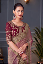 Monjolika Fashion Pink Embroidered Double Tone Silk Blend Designer Saree - Distacart