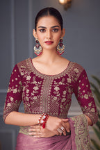 Monjolika Fashion Pink Embroidered Double Tone Silk Blend Designer Saree - Distacart