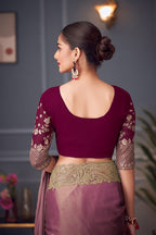 Monjolika Fashion Pink Embroidered Double Tone Silk Blend Designer Saree - Distacart
