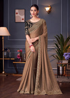 Monjolika Fashion Light Brown Embroidered Double Tone Silk Blend Designer Saree - Distacart