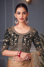 Monjolika Fashion Light Brown Embroidered Double Tone Silk Blend Designer Saree - Distacart