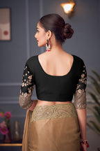 Monjolika Fashion Light Brown Embroidered Double Tone Silk Blend Designer Saree - Distacart