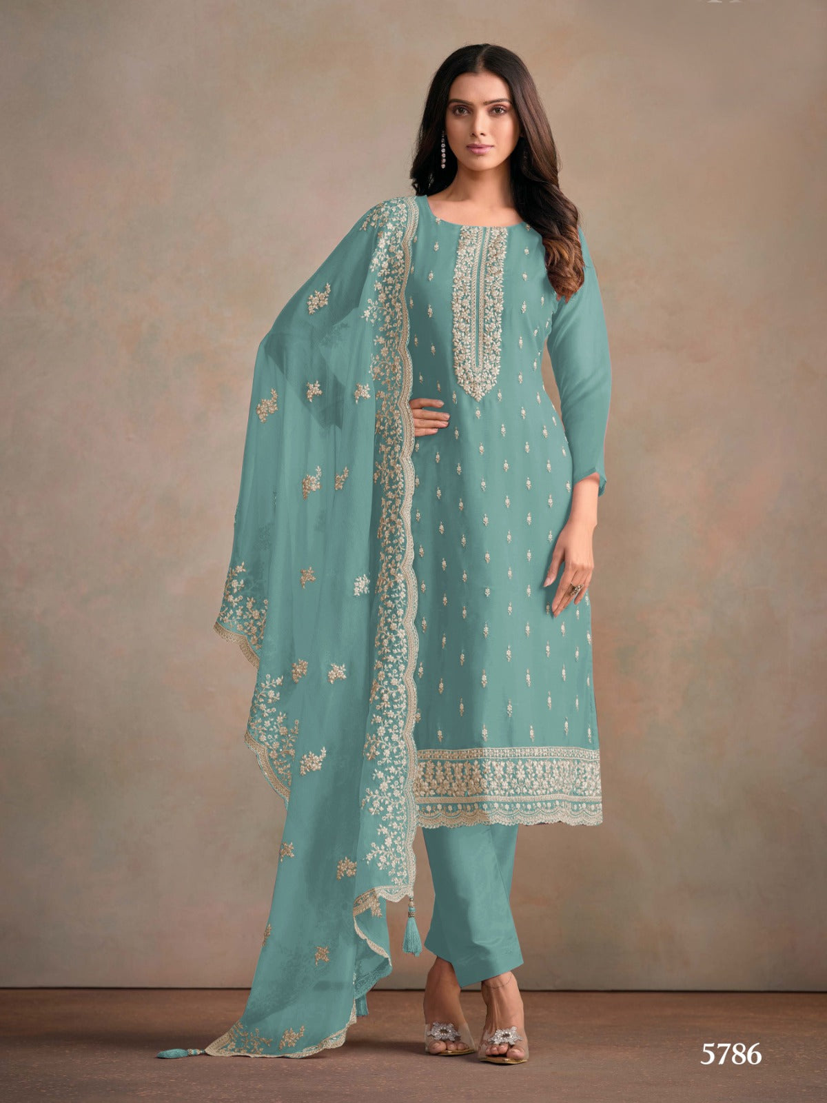 Anaita Light Blue Heavy Organza With Embroidery Straight Salwar Suit - Distacart