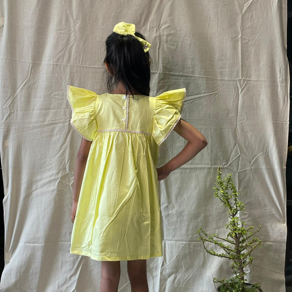 ArthLife Yellow Flower Embroidered Lace Dress
