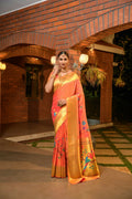 Jyoti Fashion Women's Orange Paithani Silk Zari Woven Saree with Blouse