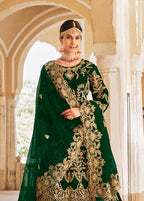 Monjolika Fashion Green Velvet Embroidered Wedding Designer Lehenga Choli