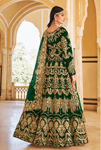 Monjolika Fashion Green Velvet Embroidered Wedding Designer Lehenga Choli