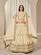 Monjolika Fashion Embroidered Cream Reception Art Silk A Line Lehenga Choli - Distacart