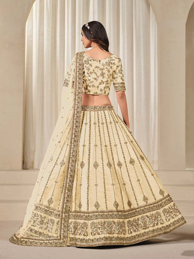 Monjolika Fashion Embroidered Cream Reception Art Silk A Line Lehenga Choli - Distacart