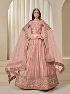 Monjolika Fashion Embroidered Pink Reception Art Silk A Line Lehenga Choli - Distacart