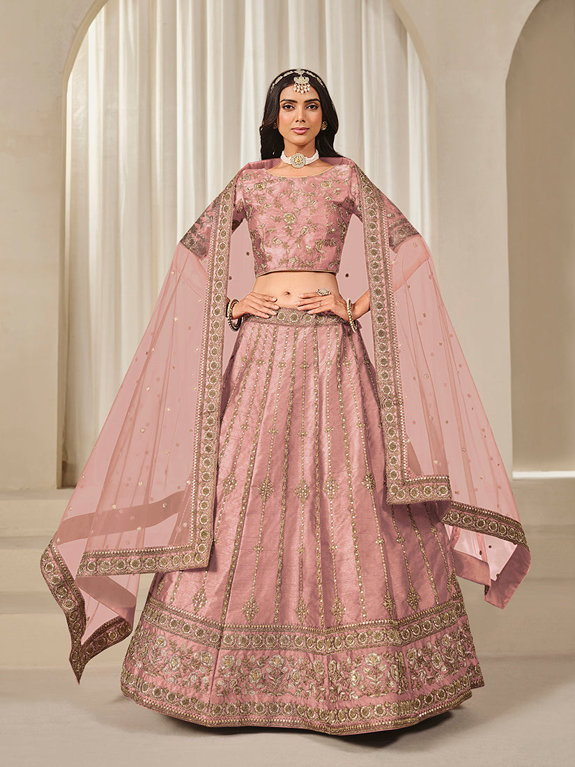 Monjolika Fashion Embroidered Pink Reception Art Silk A Line Lehenga Choli - Distacart