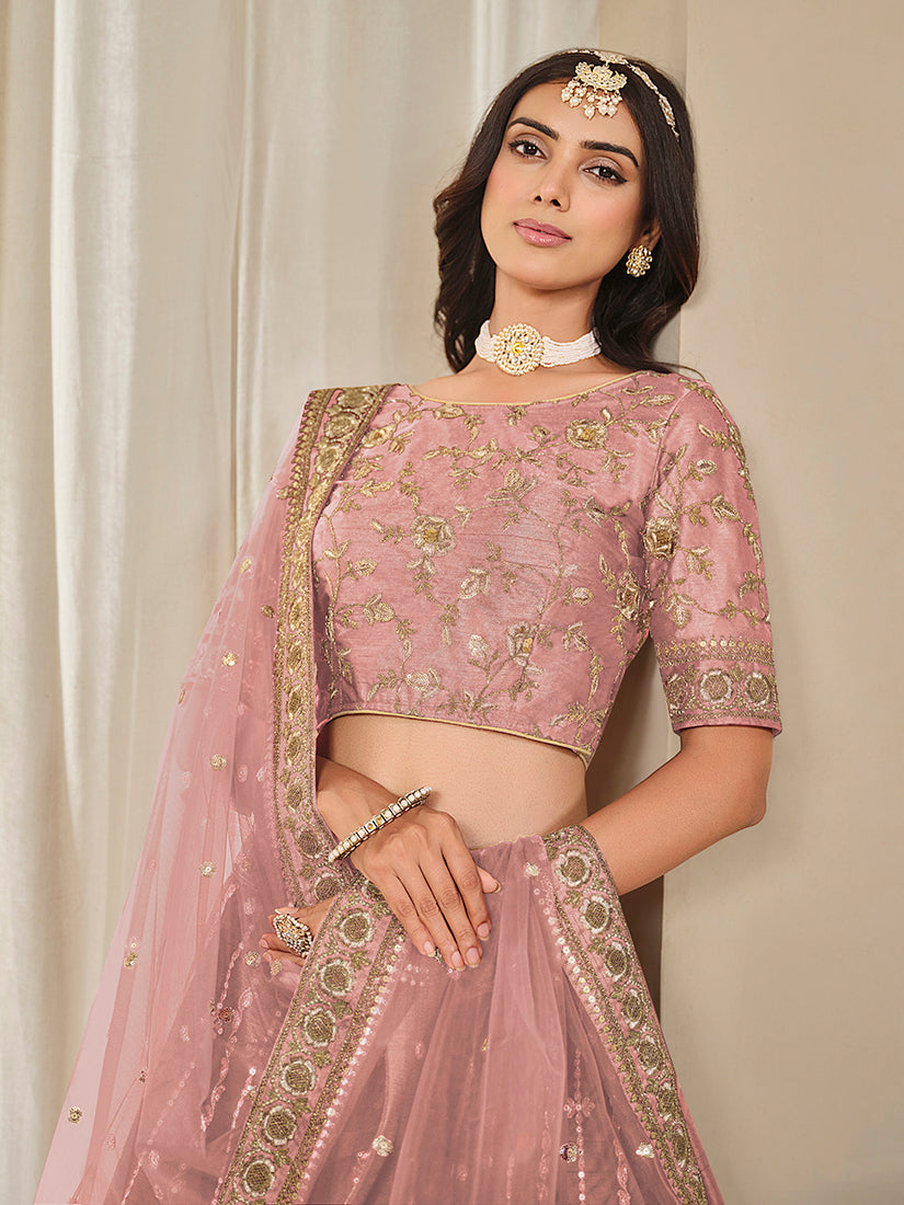 Monjolika Fashion Embroidered Pink Reception Art Silk A Line Lehenga Choli - Distacart