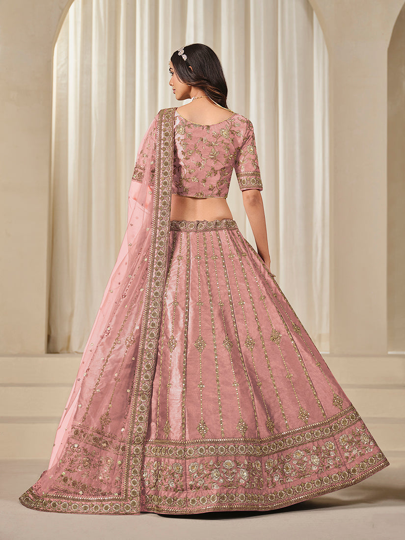 Monjolika Fashion Embroidered Pink Reception Art Silk A Line Lehenga Choli - Distacart