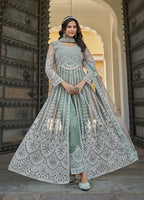 Monjolika Fashion Embroidered Sea Green Net Reception Designer Salwar Suit - Distacart