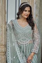 Monjolika Fashion Embroidered Sea Green Net Reception Designer Salwar Suit - Distacart