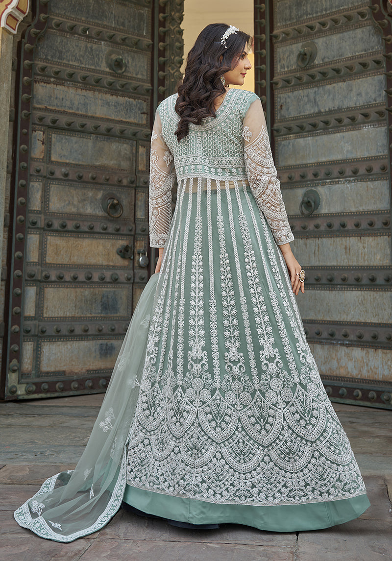 Monjolika Fashion Embroidered Sea Green Net Reception Designer Salwar Suit - Distacart