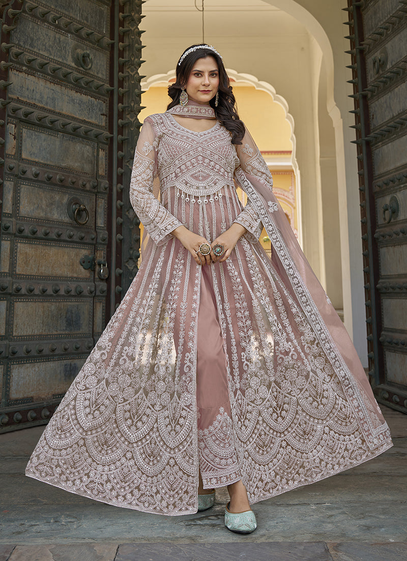 Monjolika Fashion Embroidered Dusty Net Reception Designer Salwar Suit - Distacart