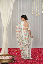 Partywear Designer White Bright Moss Fancy Saree - Durga