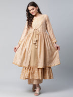 Ahalyaa Womens Beige Chanderi Kurta Palazzo Set with Dupatta - Distacart