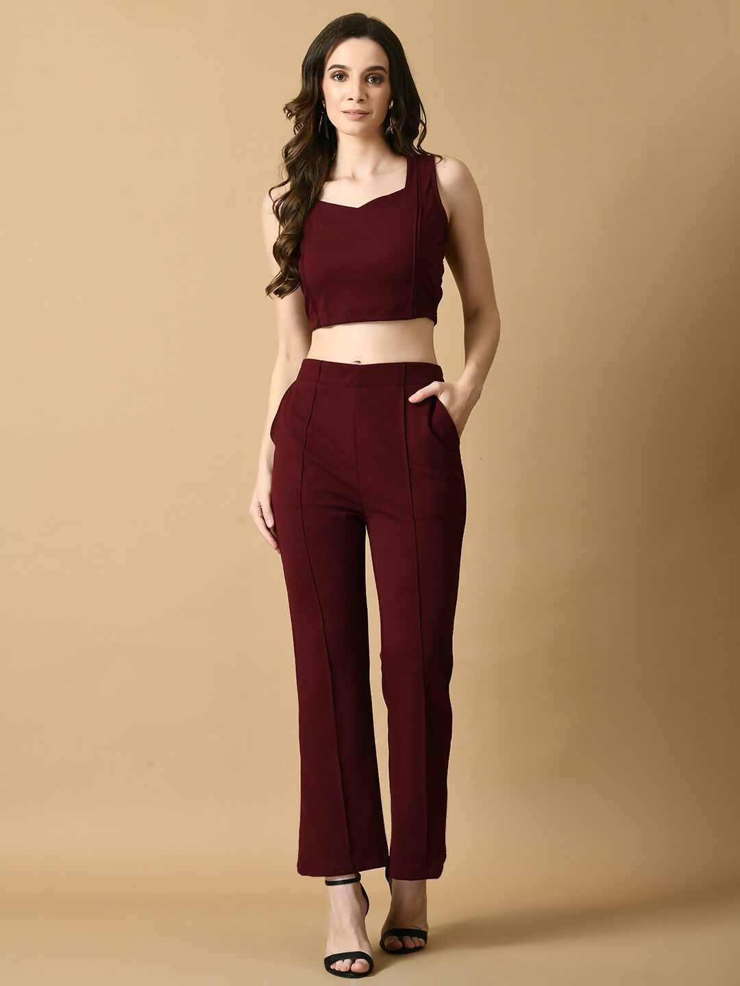 Myshka Women's Magenta Solid Top With Trousers