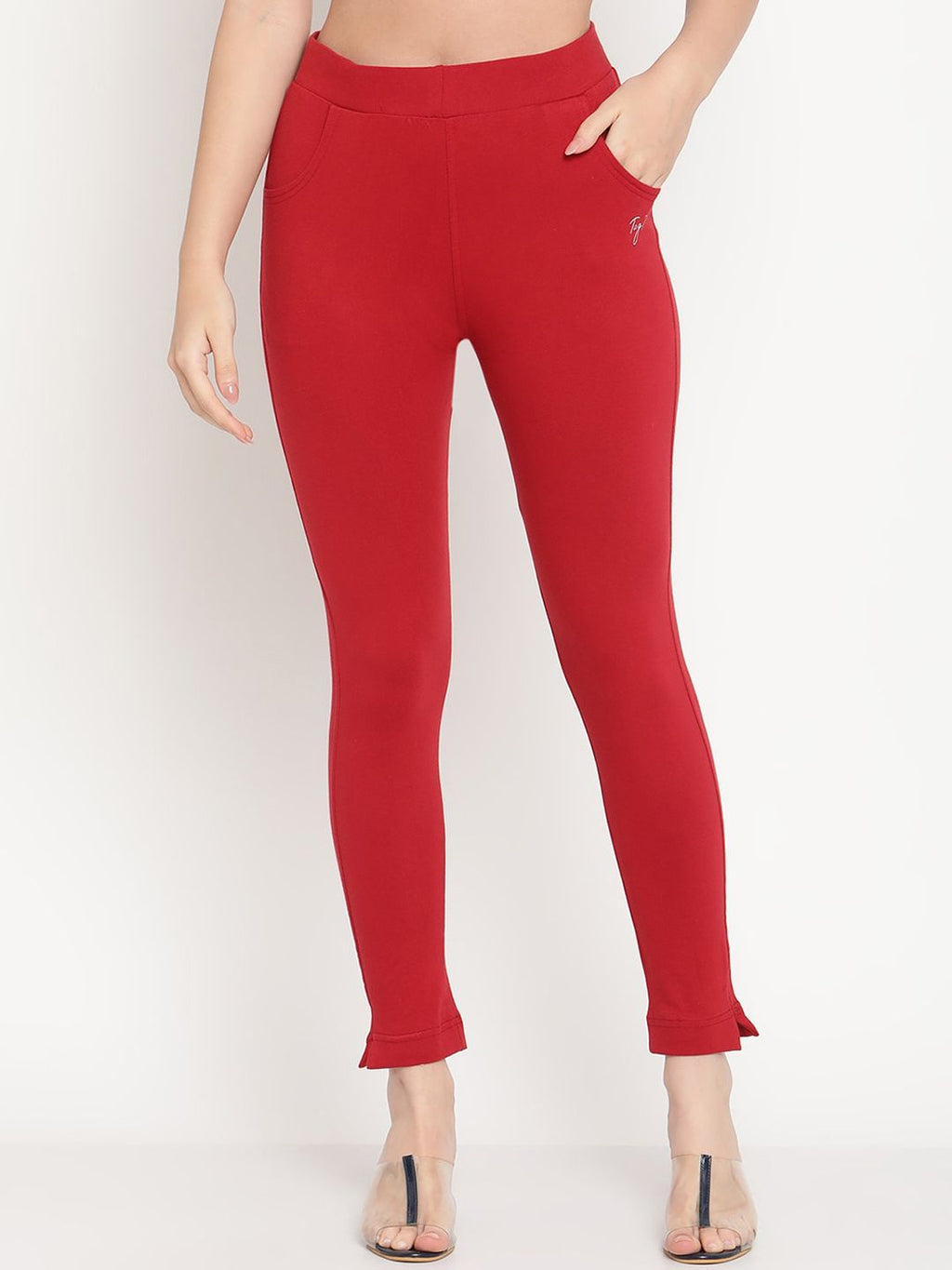 TAG 7 Set Of 2 Pink & Red Solid Leggings