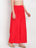 TAG 7 Women Red Solid Flared Palazzos