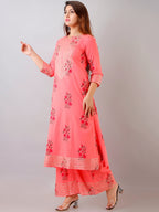HERE&NOW Floral Printed Gotta Patti Regular Kurta with Palazzos