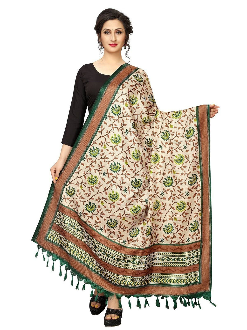 Vamika Green Printed Khadi Bhagalpuri Dupatta