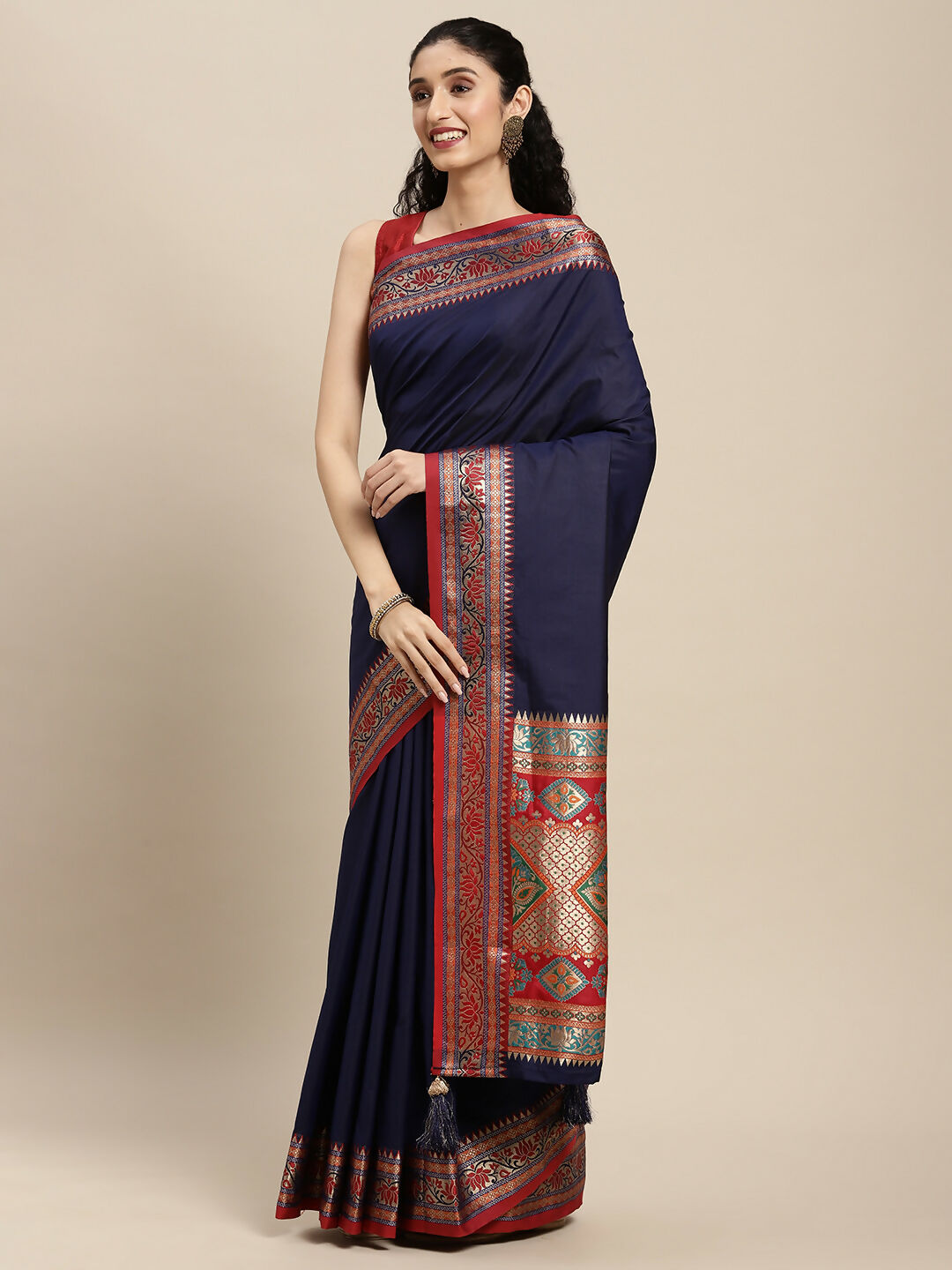 Shree Shyam Fashion Silk Blend Blue Saree - Distacart