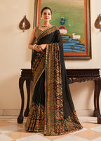 Monjolika Fashion Black Paisley Print Georgette Designer Saree