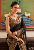 Monjolika Fashion Black Paisley Print Georgette Designer Saree