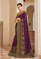 Monjolika Fashion Purple Paisley Print Georgette Designer Saree