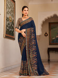 Monjolika Fashion Navy Blue Paisley Print Georgette Designer Saree
