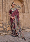 Monjolika Fashion Paisley Print Wine Silk Blend Trendy Saree