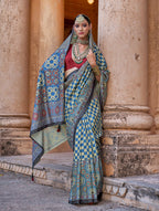 Monjolika Fashion Paisley Print Blue Silk Blend Trendy Saree