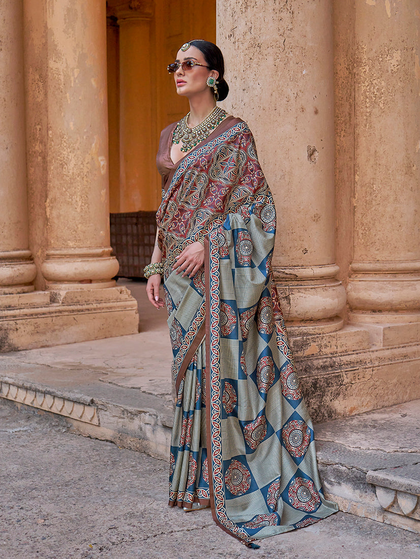Monjolika Fashion Paisley Print Multicolour Silk Blend Trendy Saree