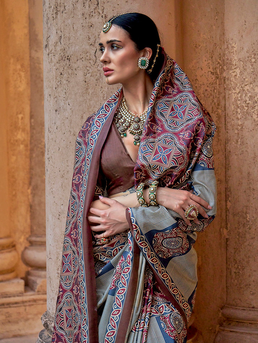 Monjolika Fashion Paisley Print Multicolour Silk Blend Trendy Saree