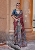 Monjolika Fashion Paisley Print Maroon Silk Blend Trendy Saree
