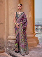 Monjolika Fashion Silk Blend Block Print Traditional Saree in Purple