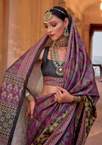Monjolika Fashion Silk Blend Block Print Traditional Saree in Purple