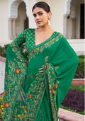 Monjolika Fashion Green Printed Georgette Contemporary Saree - Distacart
