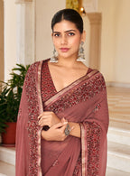 Monjolika Fashion Rust Georgette Printed Festival Desginer Trendy Saree - Distacart