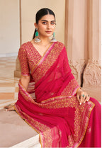 Monjolika Fashion Rani Pink Georgette Printed Festival Desginer Trendy Saree - Distacart