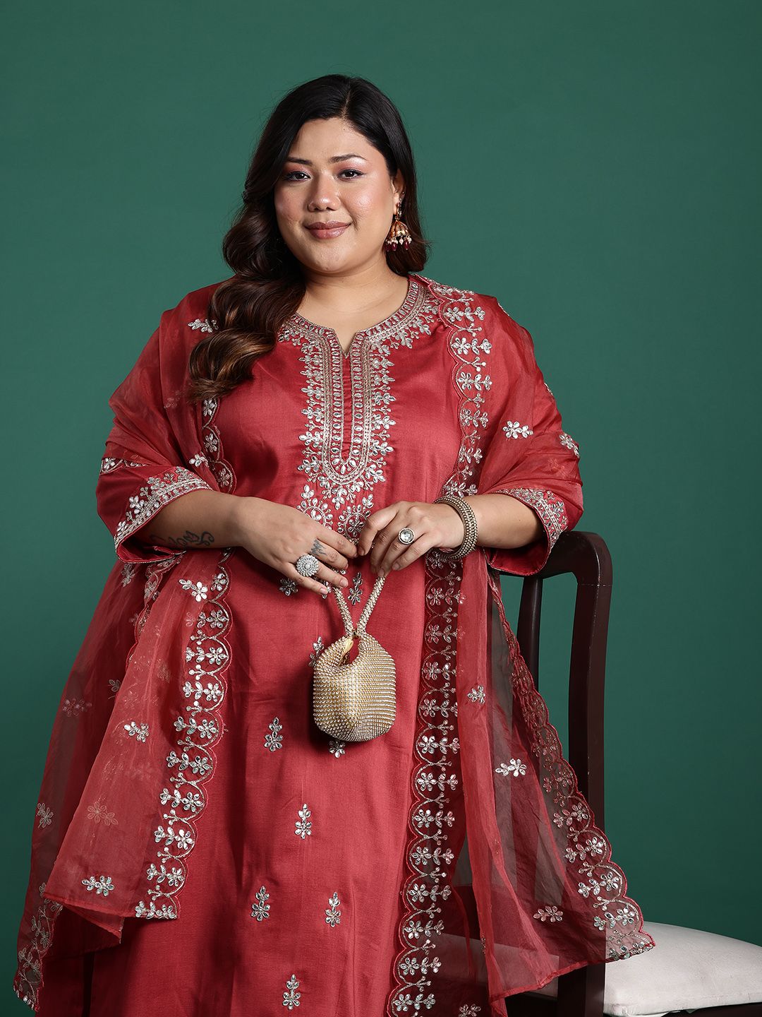 Indo Era Plus Size Ethnic Motifs Embroidered Gotta Patti Kurta Set - Distacart
