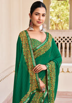 Monjolika Fashion Green Georgette Printed Festival Desginer Trendy Saree - Distacart