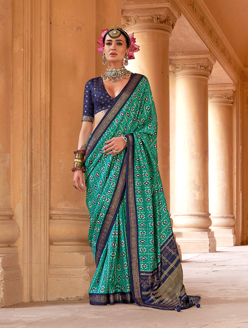 Monjolika Fashion Turquoise Silk Blend Patola Print Classic Saree - Distacart