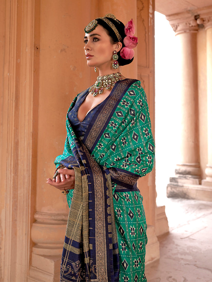 Monjolika Fashion Turquoise Silk Blend Patola Print Classic Saree - Distacart